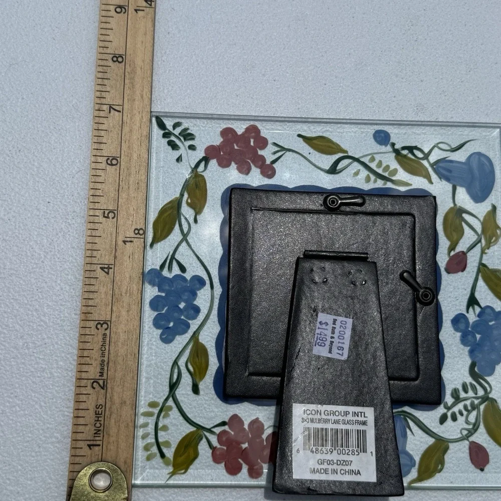 Hand Painted Floral Glass Picture Frame Cottage Core ‎ 3x3 Botanical